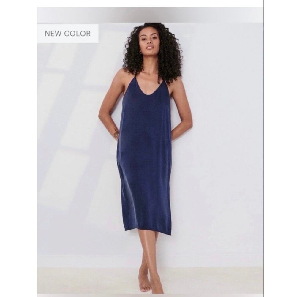 Lunya Washable Silk Bias Slip Dress – Deep Blue – XL